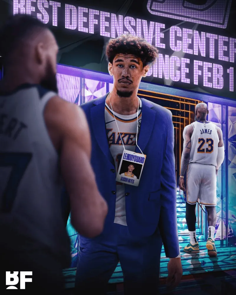 2月1日以来，贾克森-海斯是NBA中防守效率排名第一的中锋