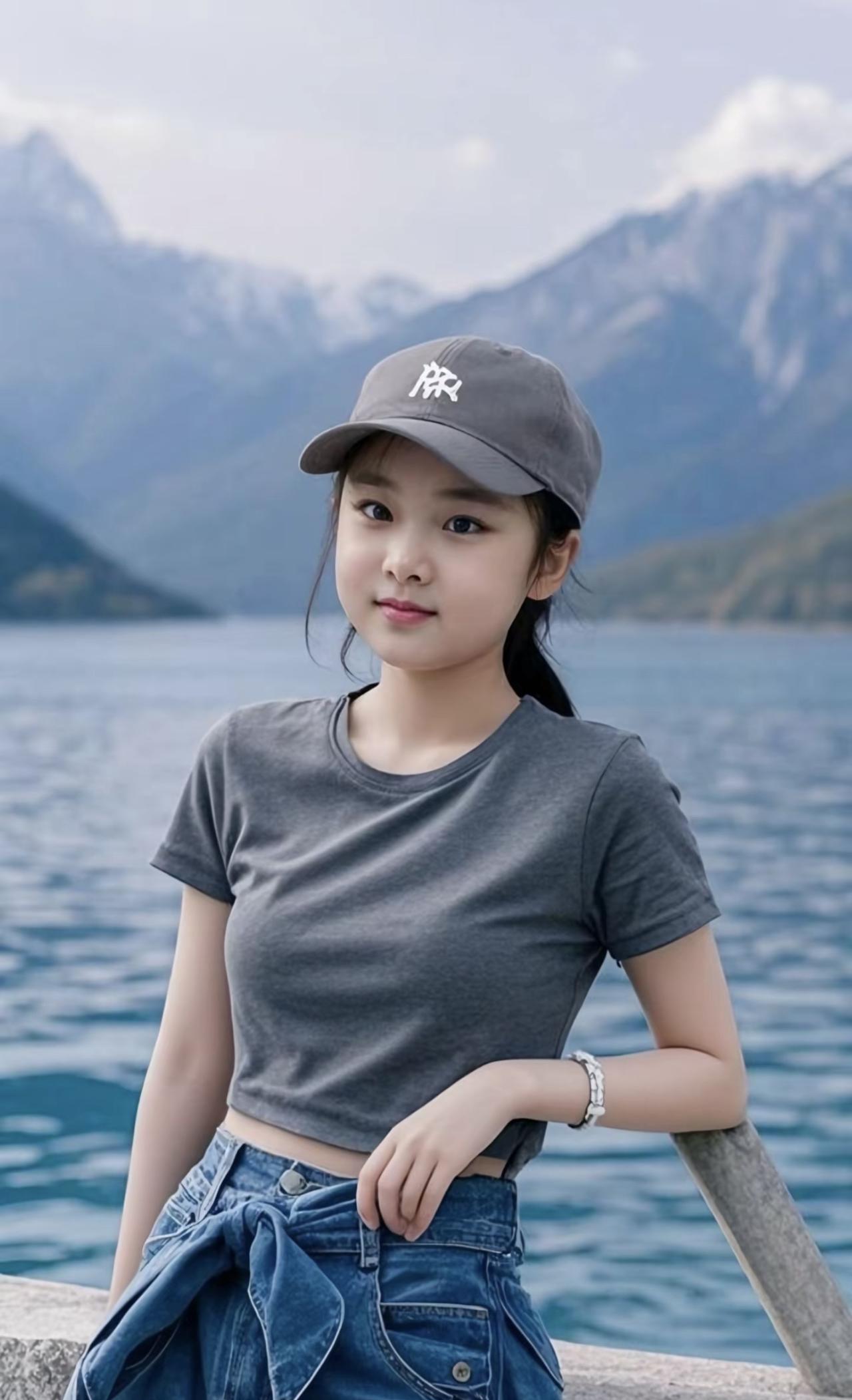 少女情怀
山水是无声的诗，而她，是这诗里灵动的注脚。
灰帽压低，将外界的纷扰轻轻