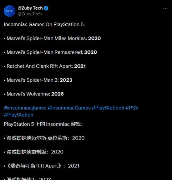 游戏博主Zuby_Tech梳理了近些年失眠组的作品，2020年自PS5推出以来，