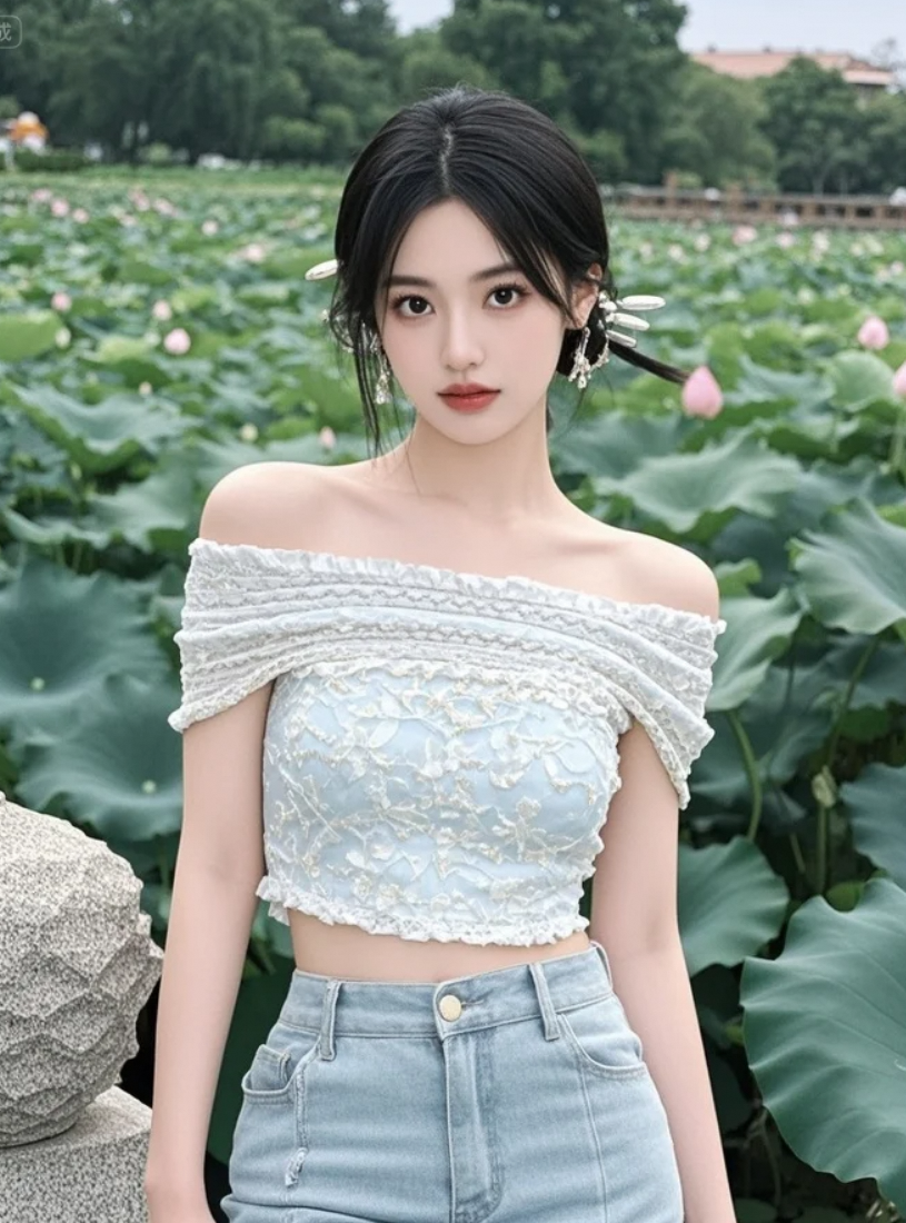 裙裾染荷色，发丝带荷风，她本身就是一首荷塘诗