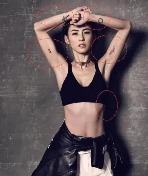 张柏芝，以其身上十余处纹身而闻名，这些纹身不仅展示了她的个性，也蕴含着她生命故事