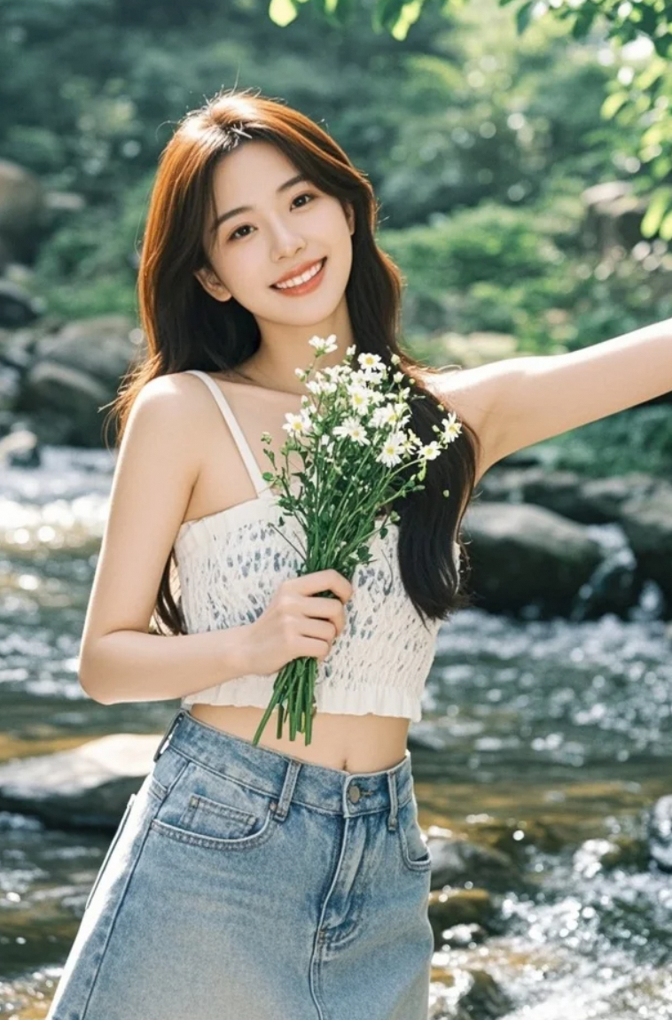 溪声伴笑语，美人踏浪而来