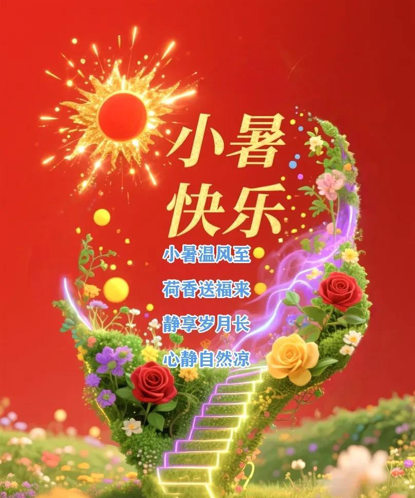 《踏莎行·小暑》
烈日蒸腾，暑风翻浪。
田畴渐染丰收象。
金波涌动穗垂腰，
蛙声