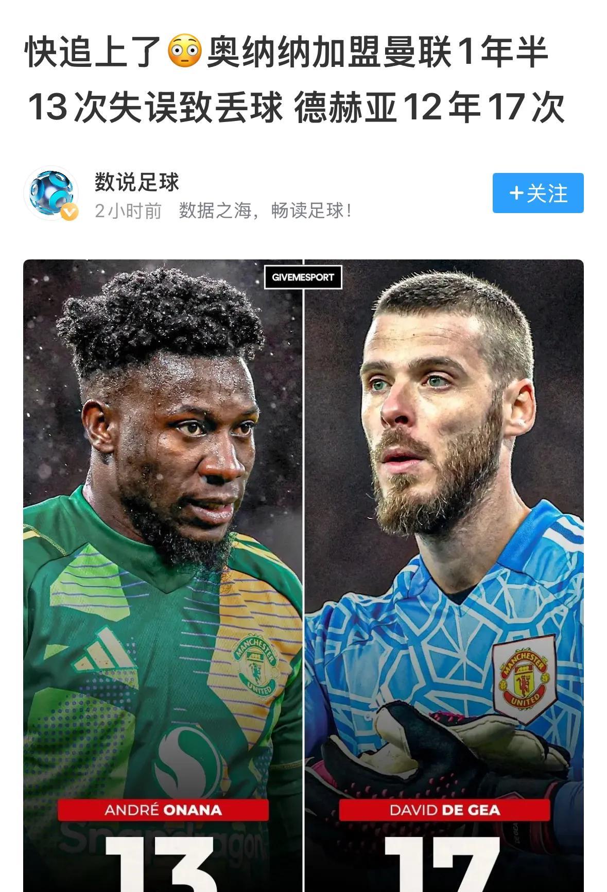 曼联球星奥纳纳的神级失误，这次表现可排第一！
      想不到奥纳纳与德赫亚的