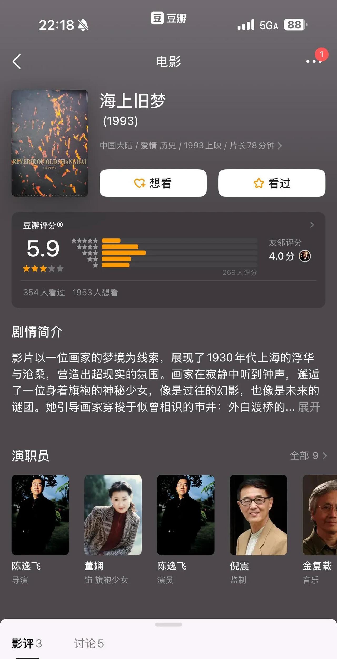 本届上影节，陈逸飞的《海上旧梦》成“退场大户”！放映时观众离场不断，豆瓣评分从7