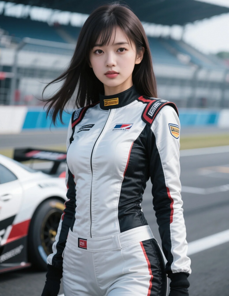 心被甜美填满，赛车女郎傲人身材与甜美容颜的深情眷恋