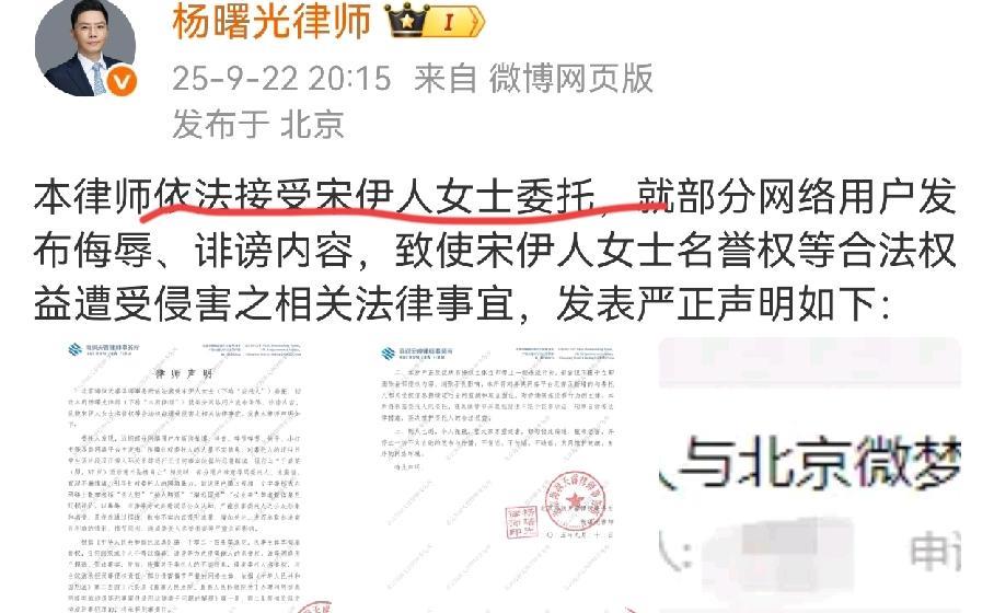 开始算账了
宋伊人请了律师，发布了律师声明，起诉了三名网友，这次不是名誉权，是侮