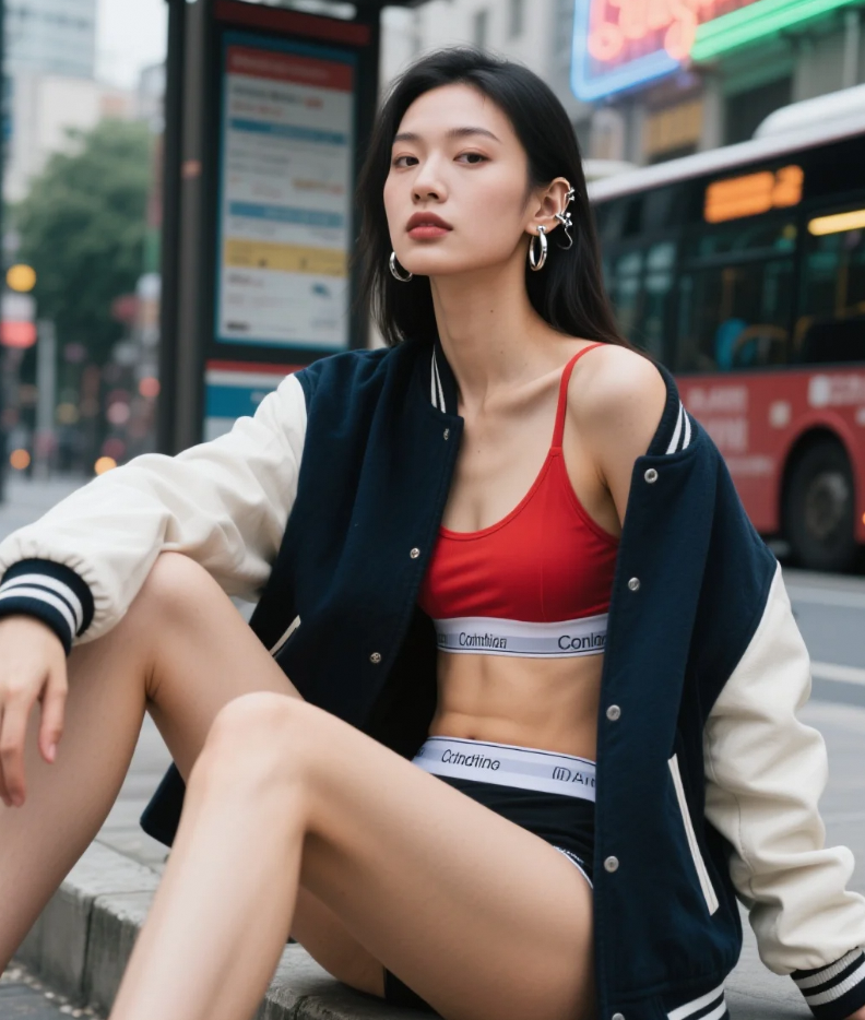 棒球夹克裹挟身份，街头美女的存在主义穿搭