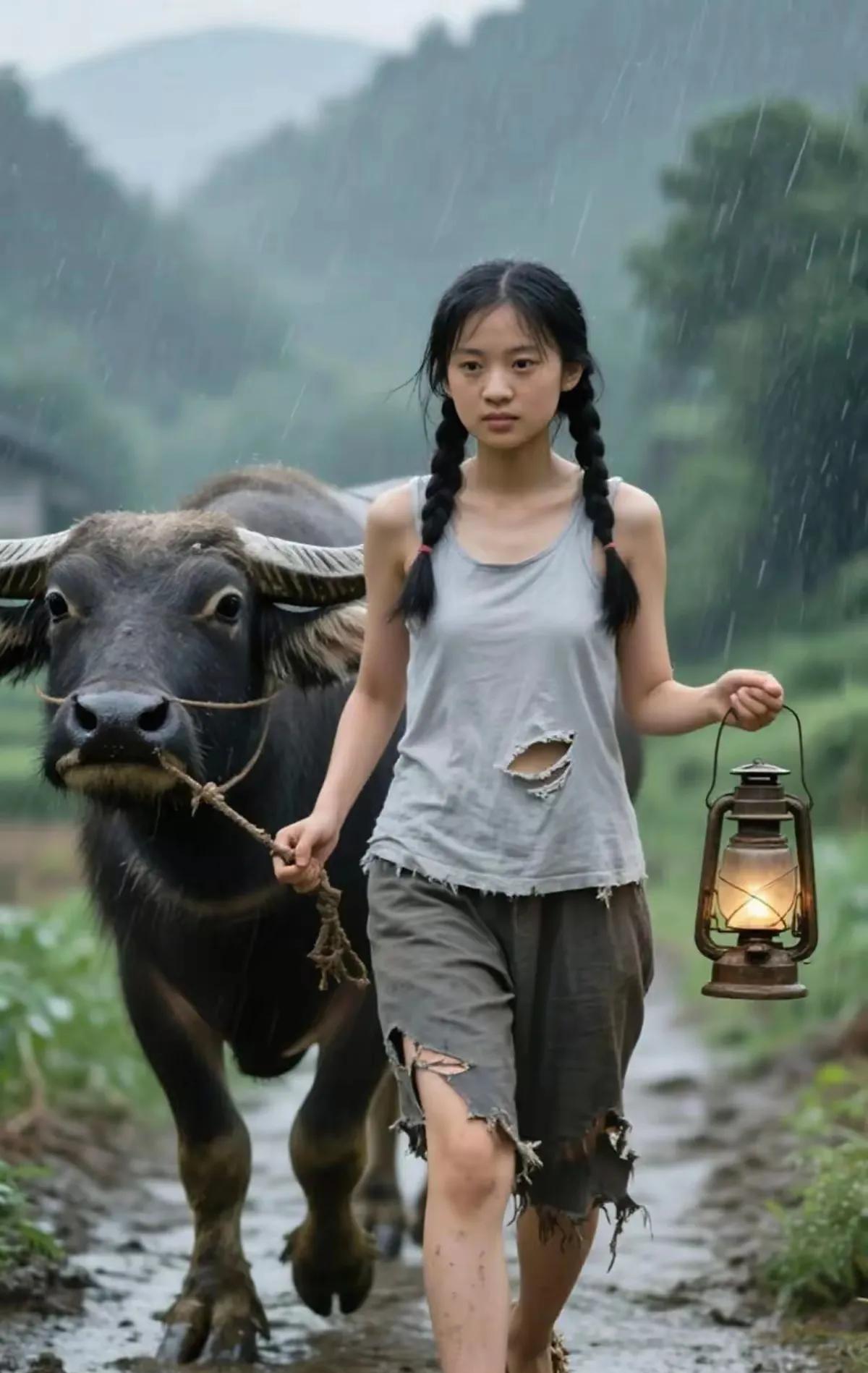 细雨滴答人生愁，
马灯朦胧去放牛。
家中奶奶已年迈，
………………
【坚强泥泞苦