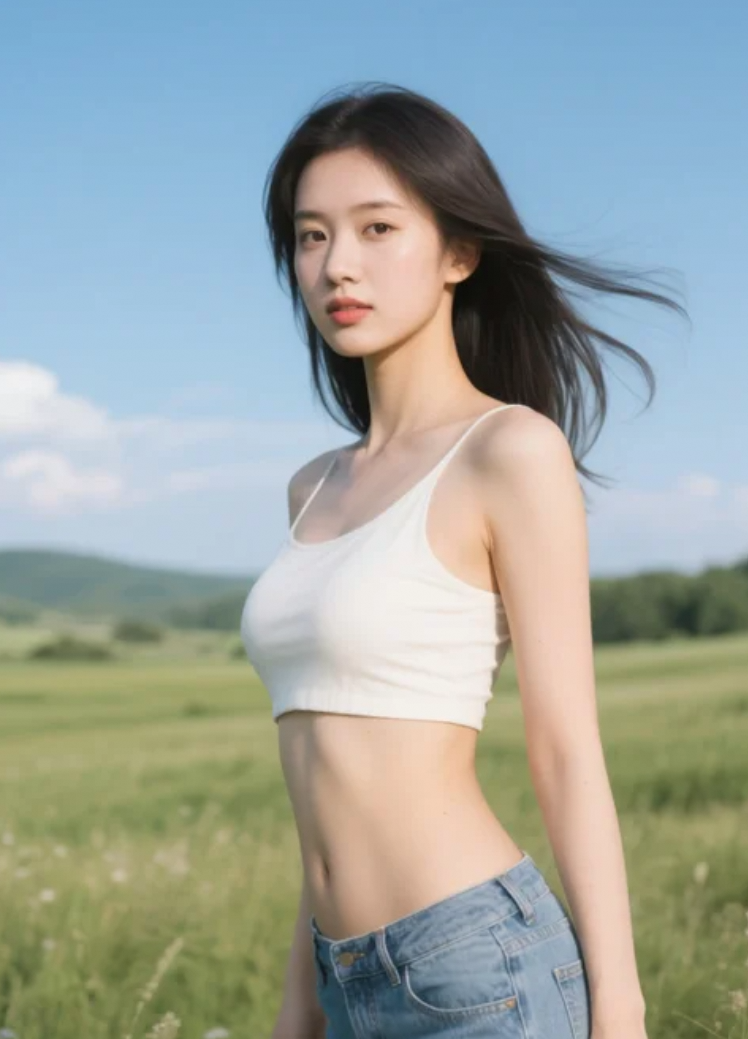 她站在那里，仿佛整个世界都为她静止。