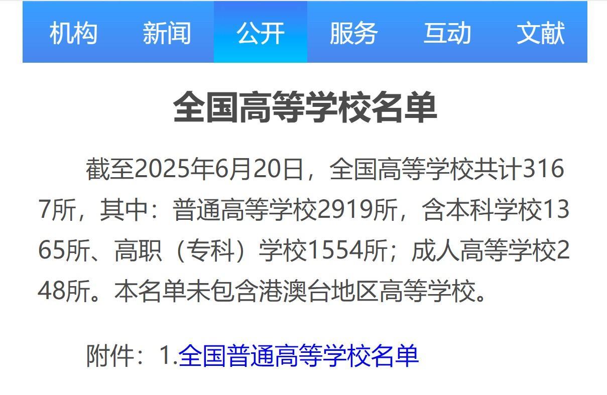 2025年高考志愿填报即将开始，你知道目前我国正规的高等学校有多少吗？具体都有哪