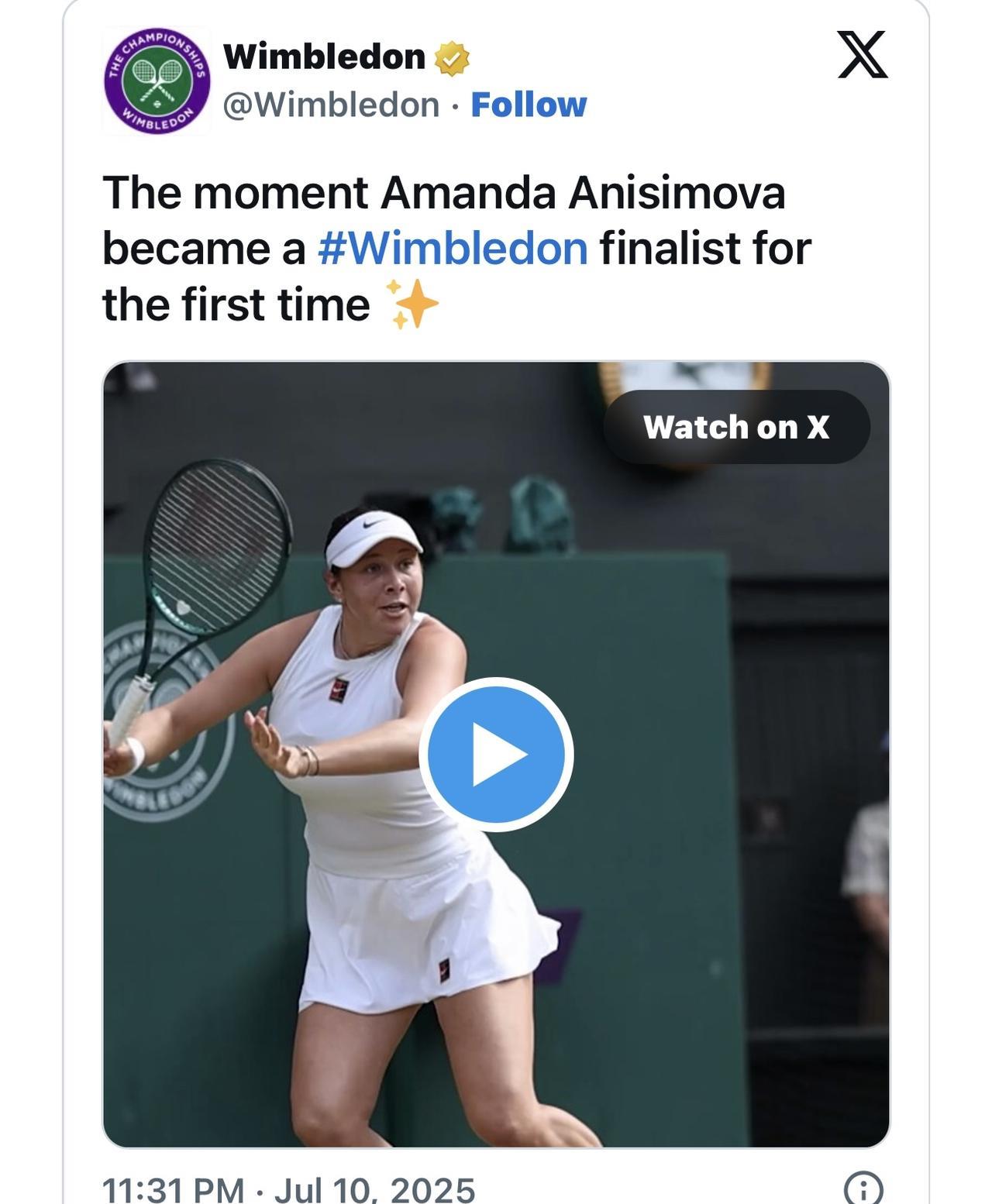 美国网球明星阿曼达·阿尼西莫娃Amanda Anisimova 击败世界排名第一