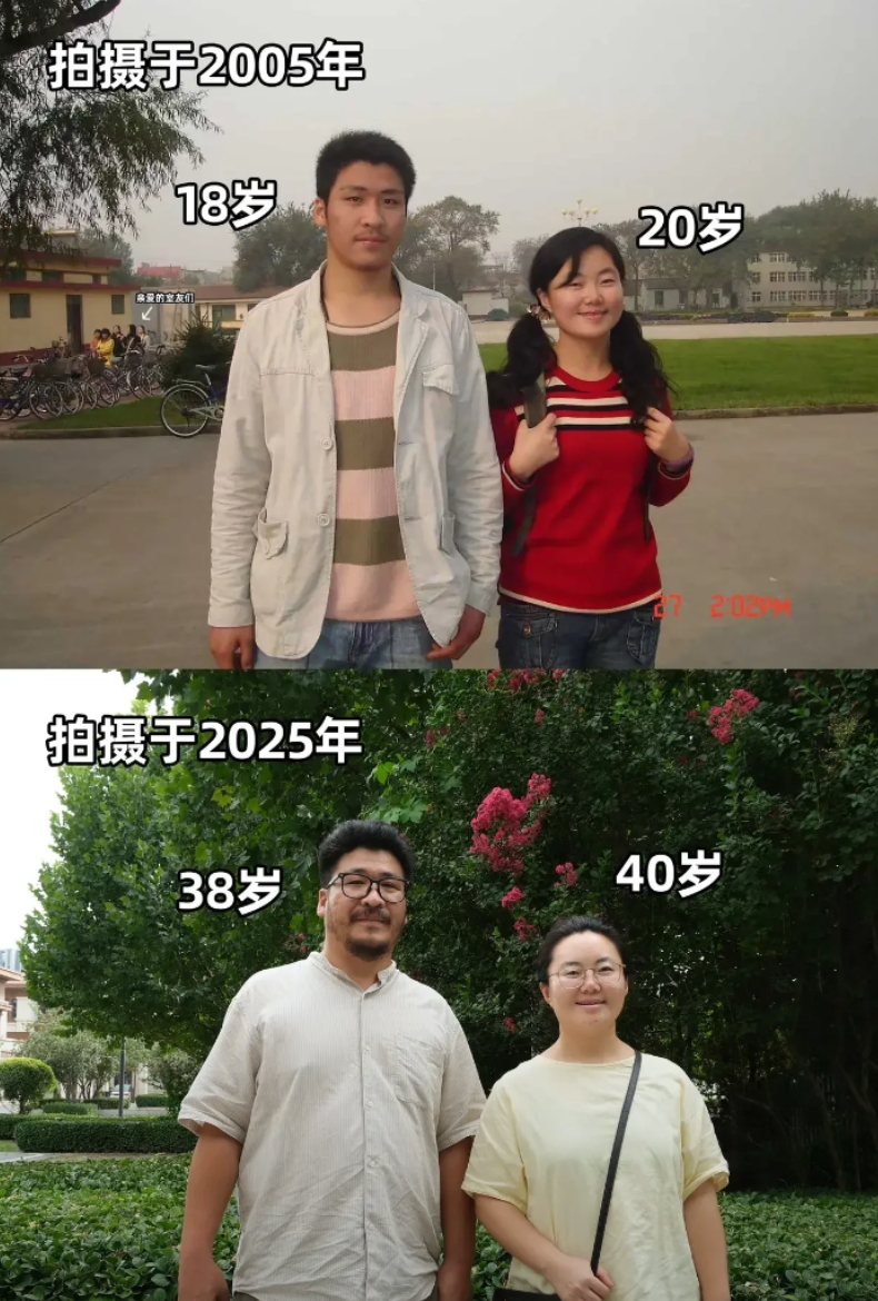 同样两个人，相隔20年合照。

看得出来，他们已经发家致富了啊。