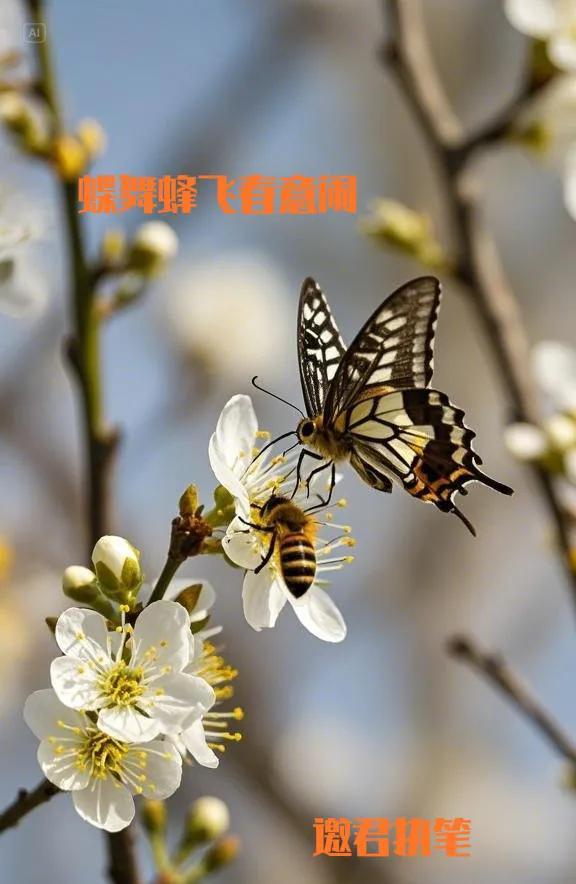 #原创：蝶舞蜂飞春意闹，诚邀下联#
 蝶舞蜂飞春意闹，
繁花在枝头欢笑。
阳光洒