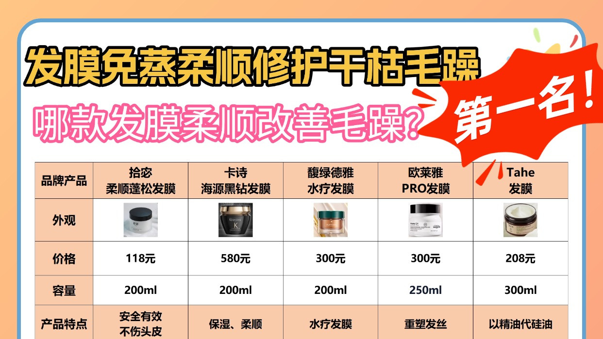 哪款发膜柔顺改善毛躁？发膜免蒸柔顺修护干枯毛躁第一名！大PK