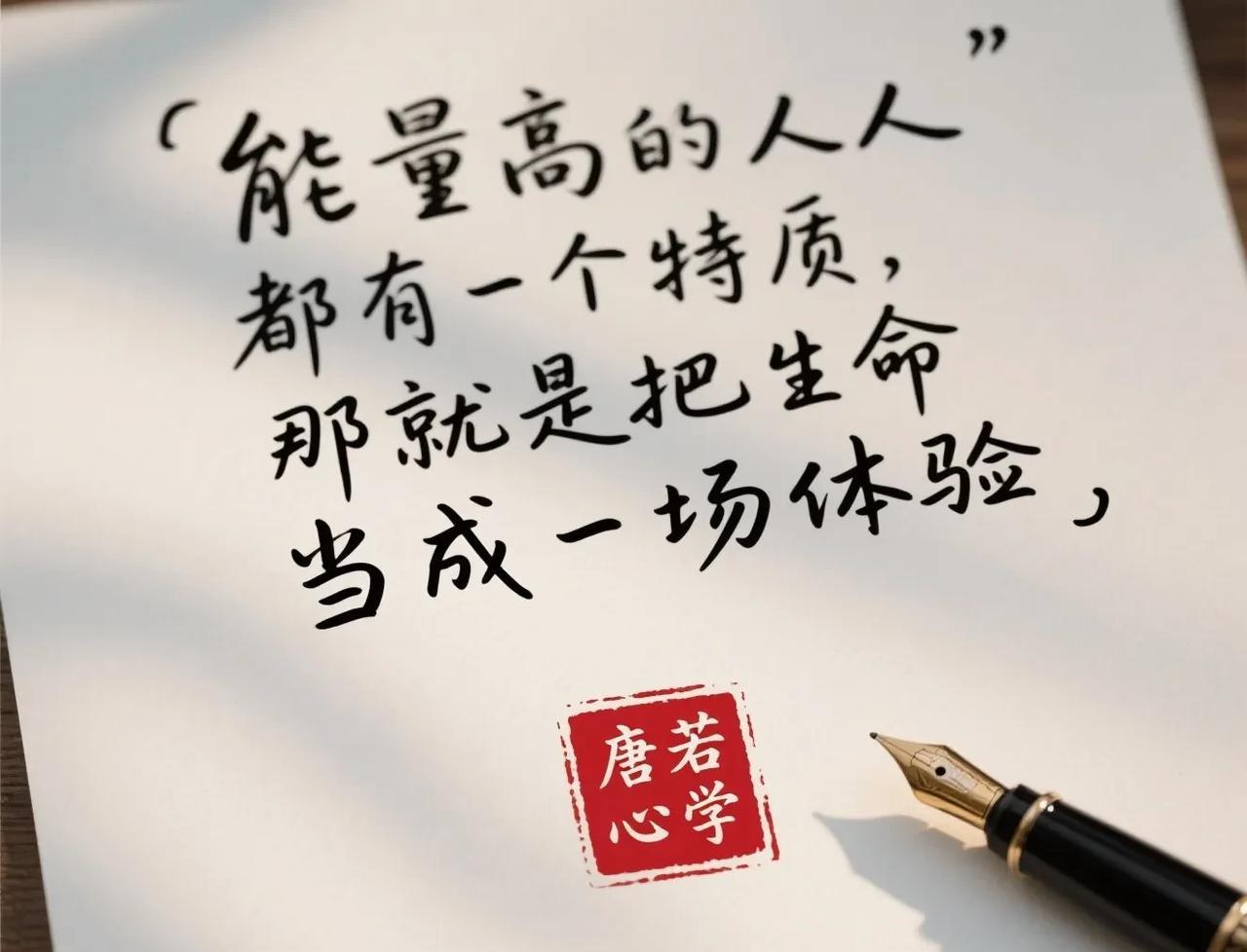 能量高的人都有一个共同特征：把生命当作一场体验。
能量高的人，不执着结果，不计较