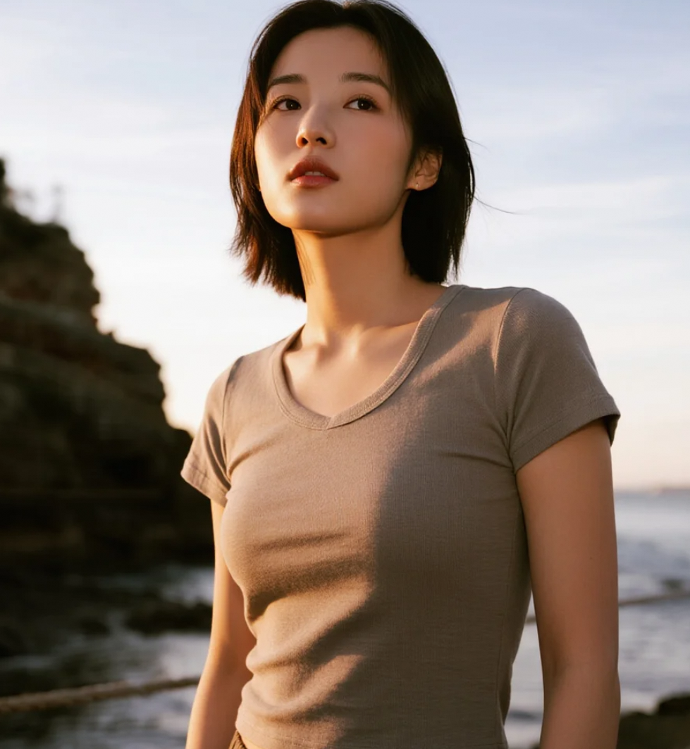 夕阳下的她，像一幅永不褪色的油画