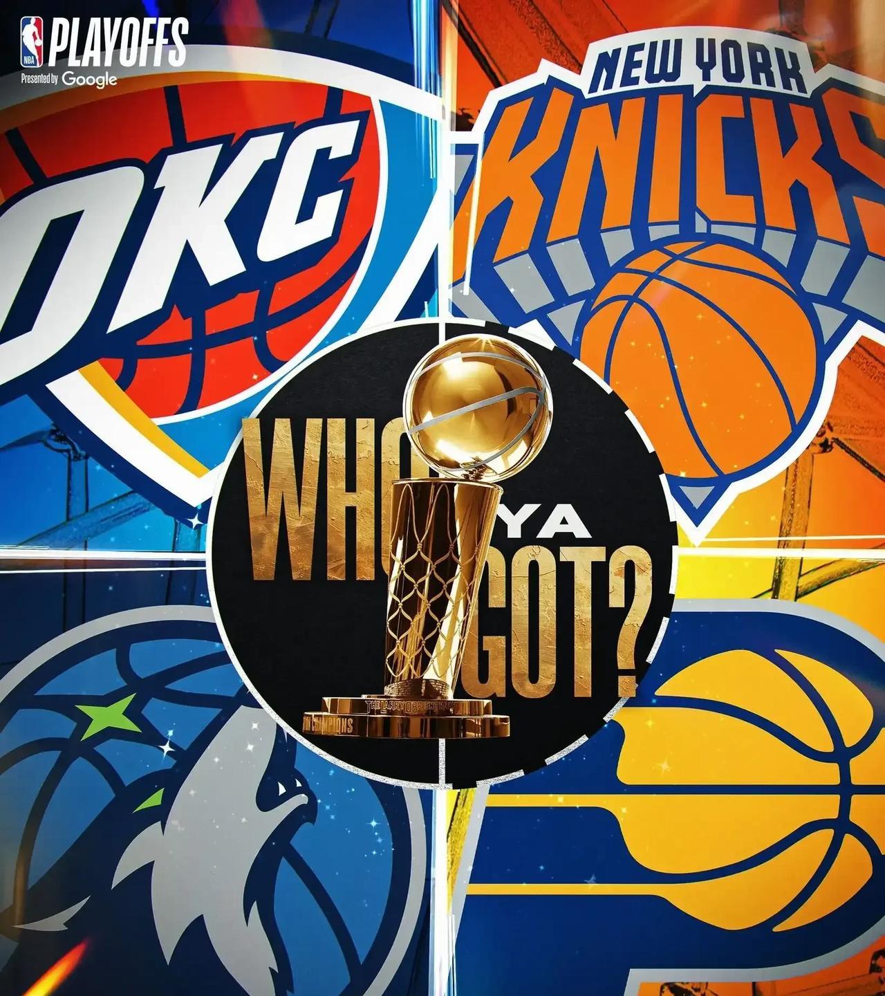 NBA官方为分区决赛预热：仅剩四队，谁能杀进总决赛？
目前，雷霆、尼克斯、森林狼