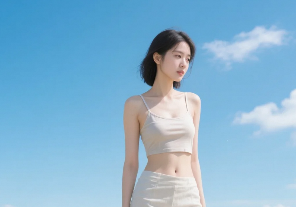她站在椰树下的样子，美得像电影女主