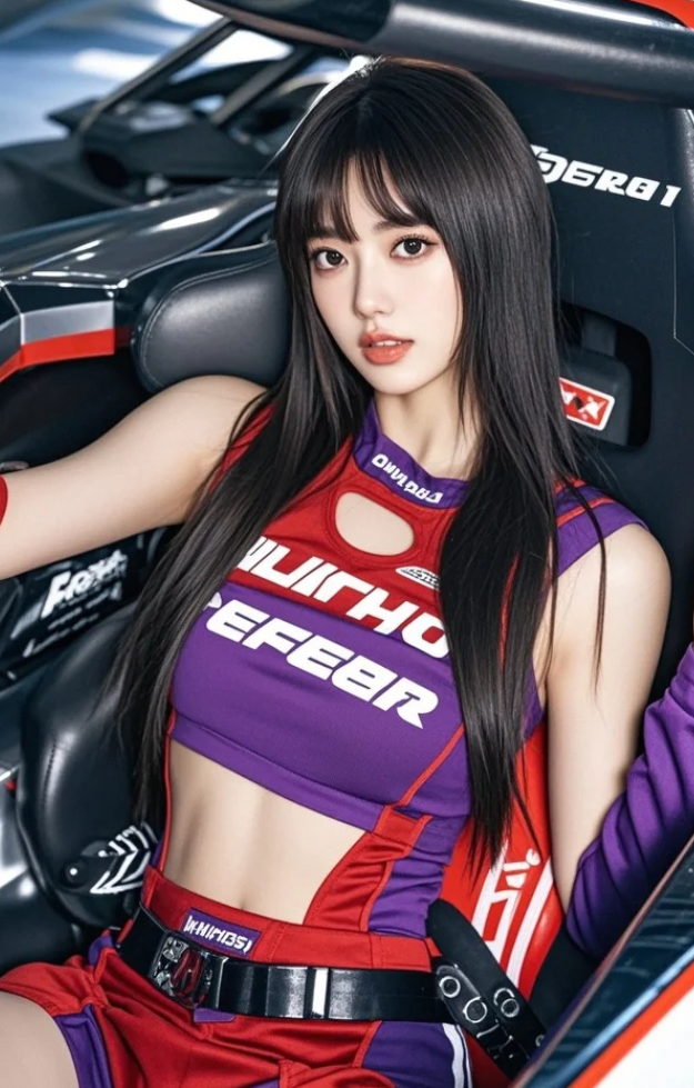 赛道边的绮梦精灵：赛车女郎的曼妙身姿与甜美容颜