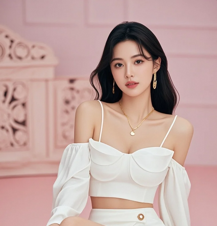 她那粉红裙装，宛如甜美的梦境