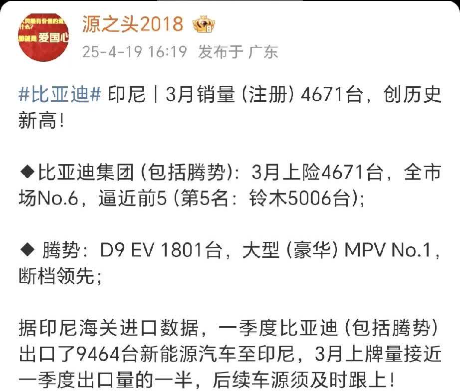 三月份比亚迪印尼销量4671台历史新高！
D9ev集中交付了1801台，又是赚