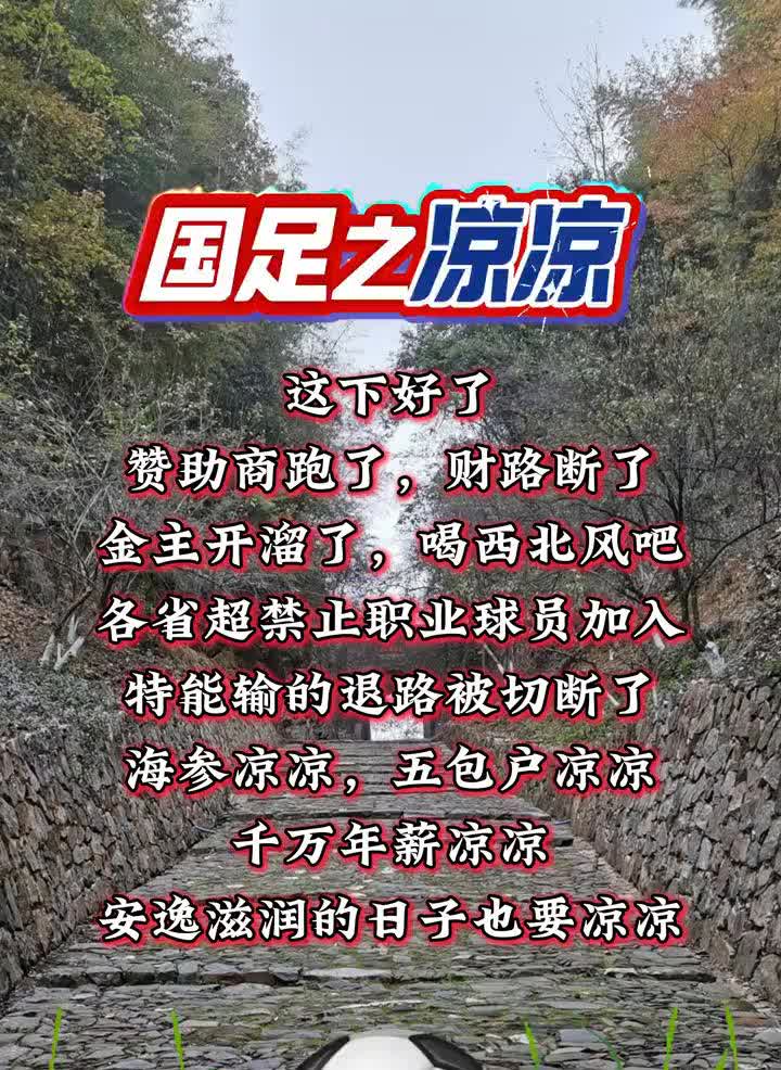 国足之凉凉。
这下好了，赞助商跑了，财路断了，金主开溜了，喝西北风吧。各省超禁