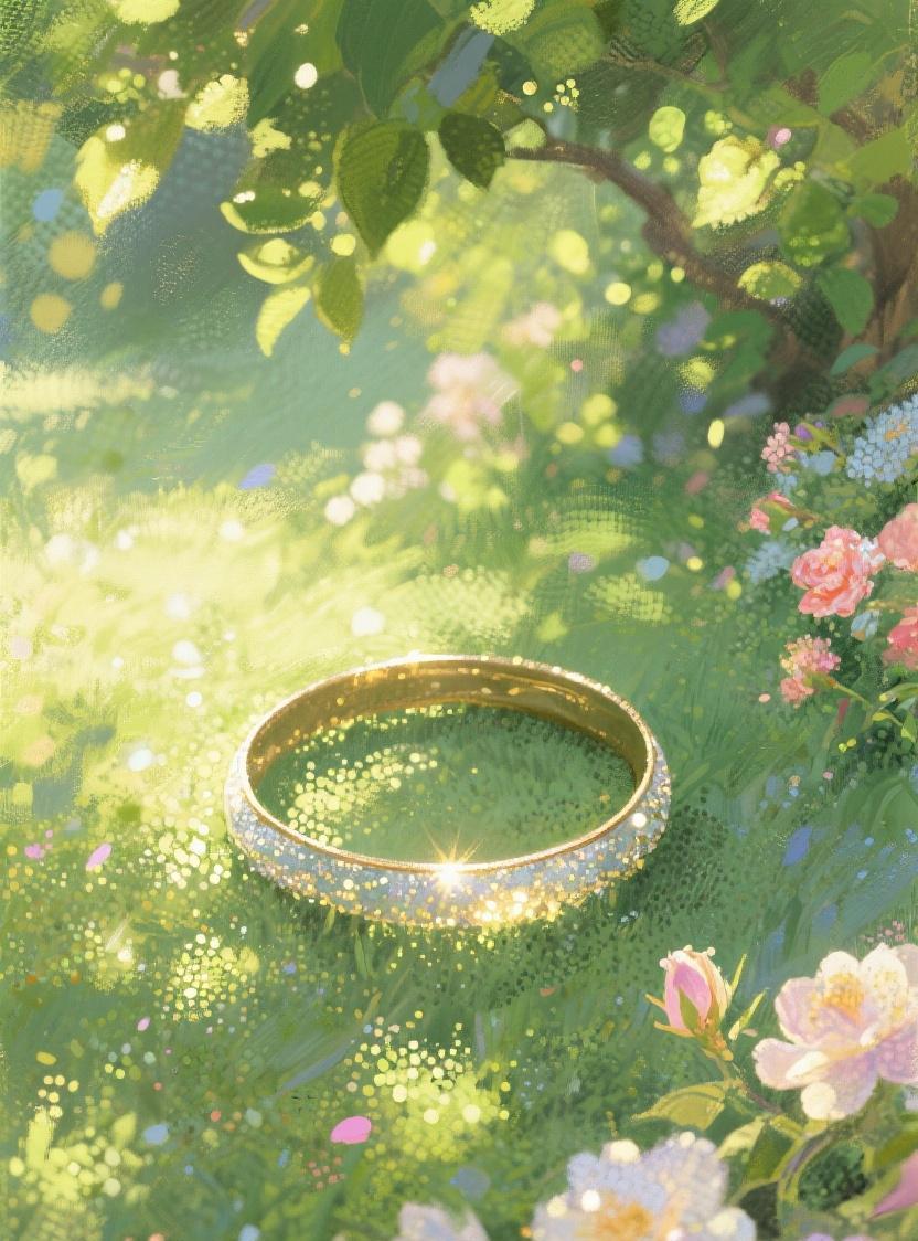 #AI随心绘#在绿意繁花间，那一抹温润似藏着时光的秘密，如璞玉于尘世，静静诉说岁