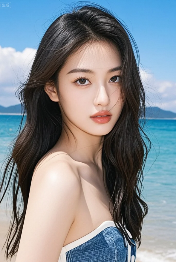 美女微微抬头，眼神清澈得让人心都静了！