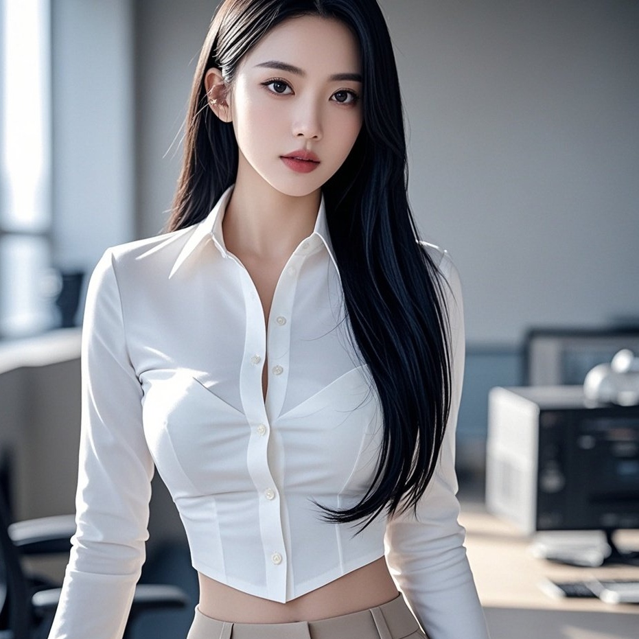 娇媚少妇职场现，衬衫裙装惹人羡