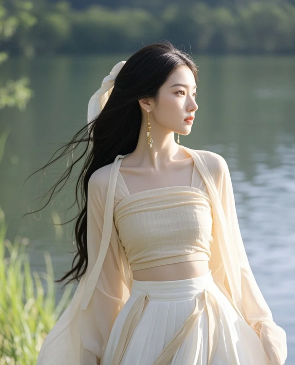 古风美女配公园美景，这样的组合你喜欢吗？