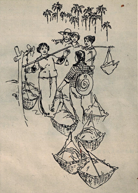 70年代速写：课余劳动，岑圣权 作。