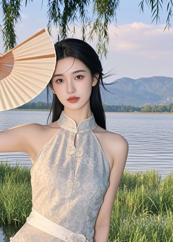她一手拿扇一手轻笑，谁能不动心？
