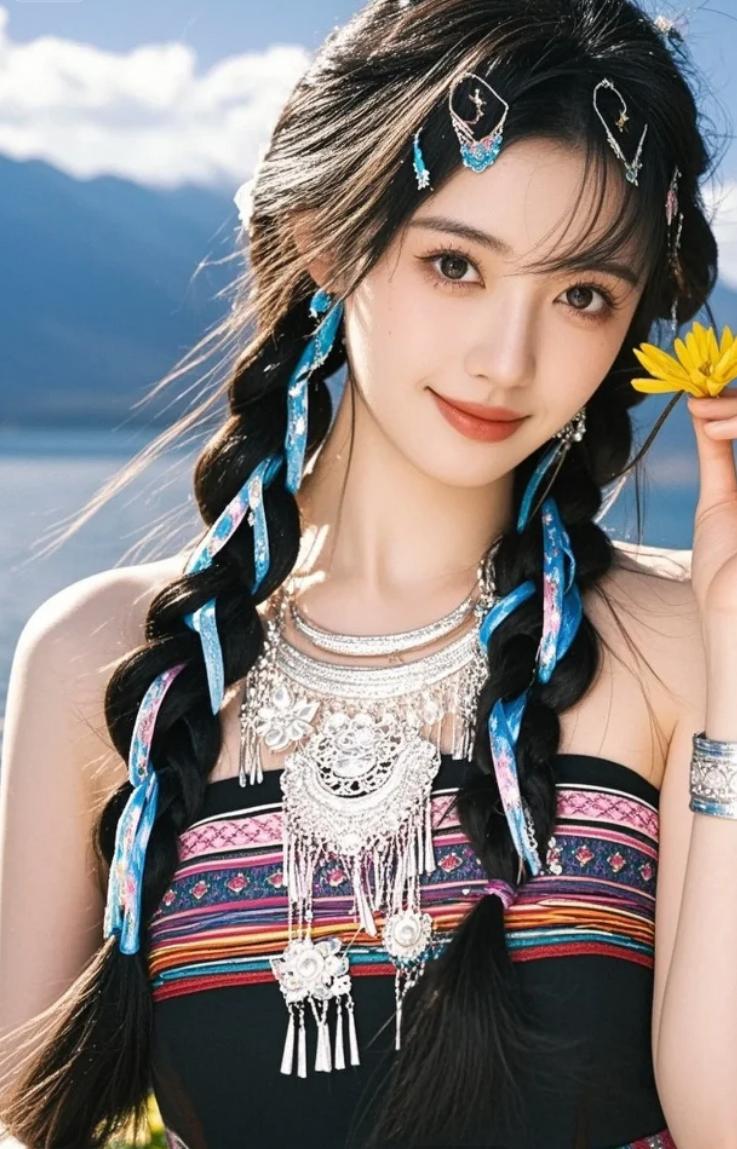 佤族女孩在湖畔寨门边跳“甩手舞”，动作干脆利落入镜