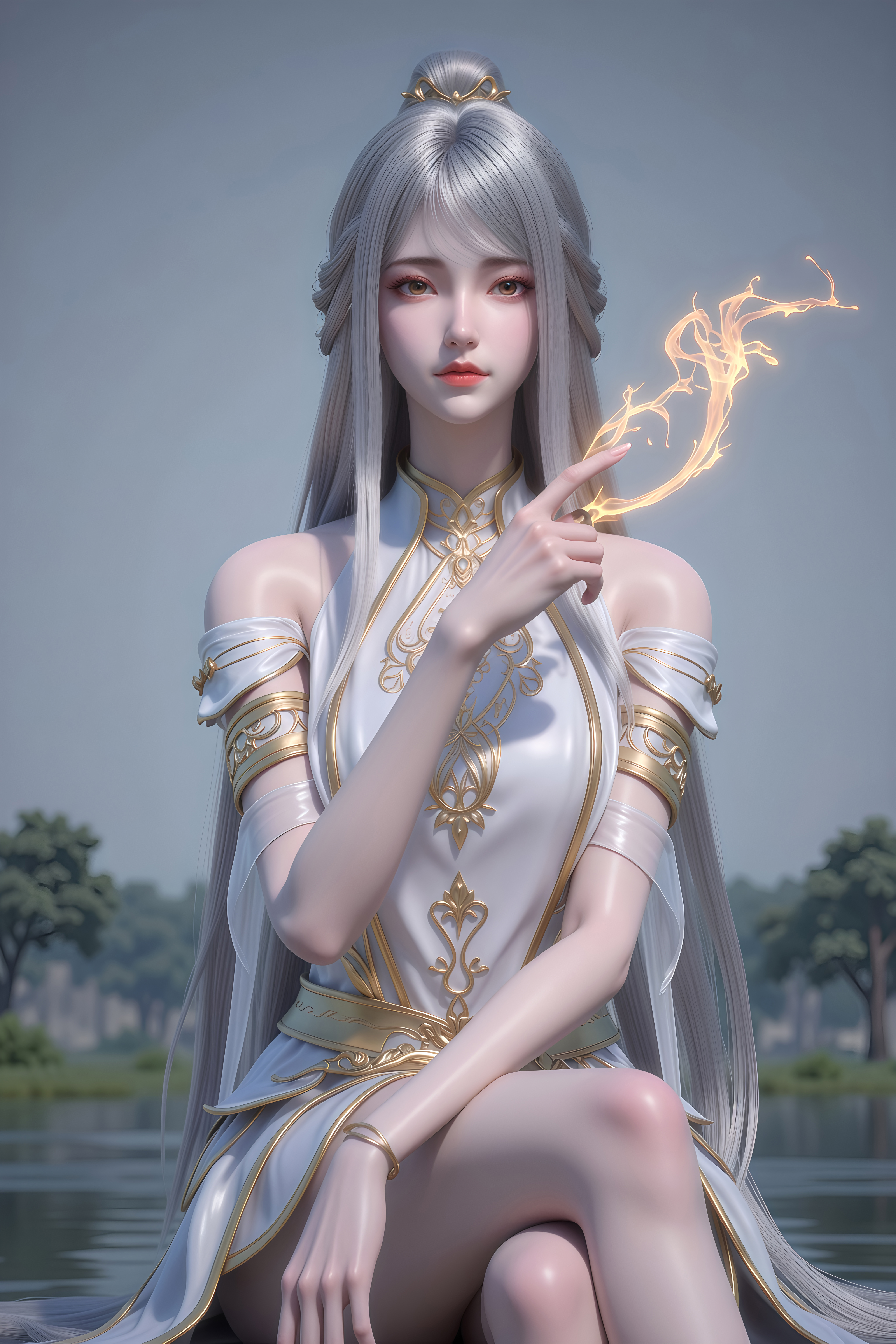 《镜·双城》国漫女神白璎AI壁纸：剑圣尊渊传人，代父以白王身份与其他五王自刎，开
