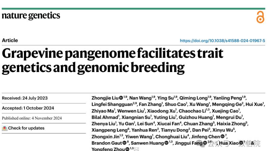 文献分享|NG | 葡萄泛基因组促进性状遗传学和基因组育种