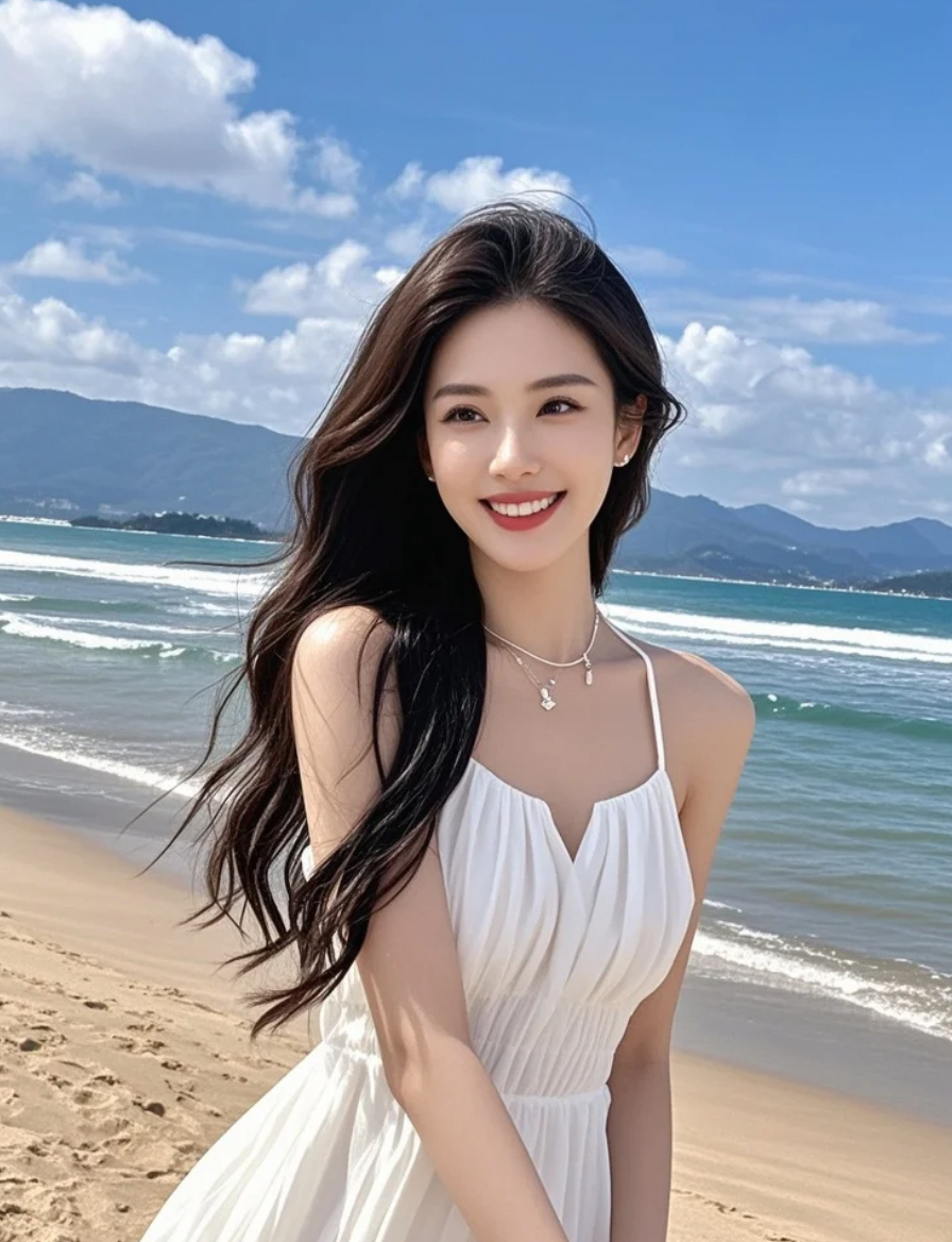 白纱拂过沙滩，像初雪融化