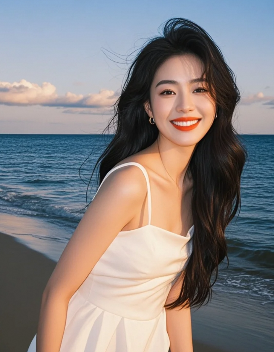 她走向海平线，像一首未完成的黄昏诗行