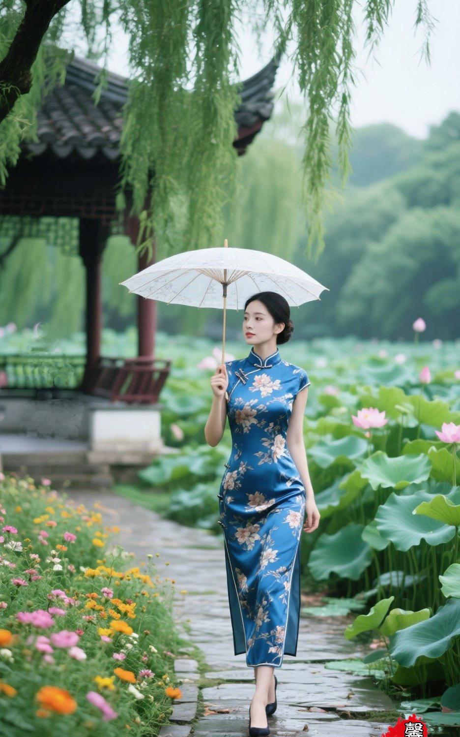 荷亭拾句
柳钓荷亭夏入诗，
蝉歌过耳曲新奇。
繁花小路清香漫，
…………请友续尾