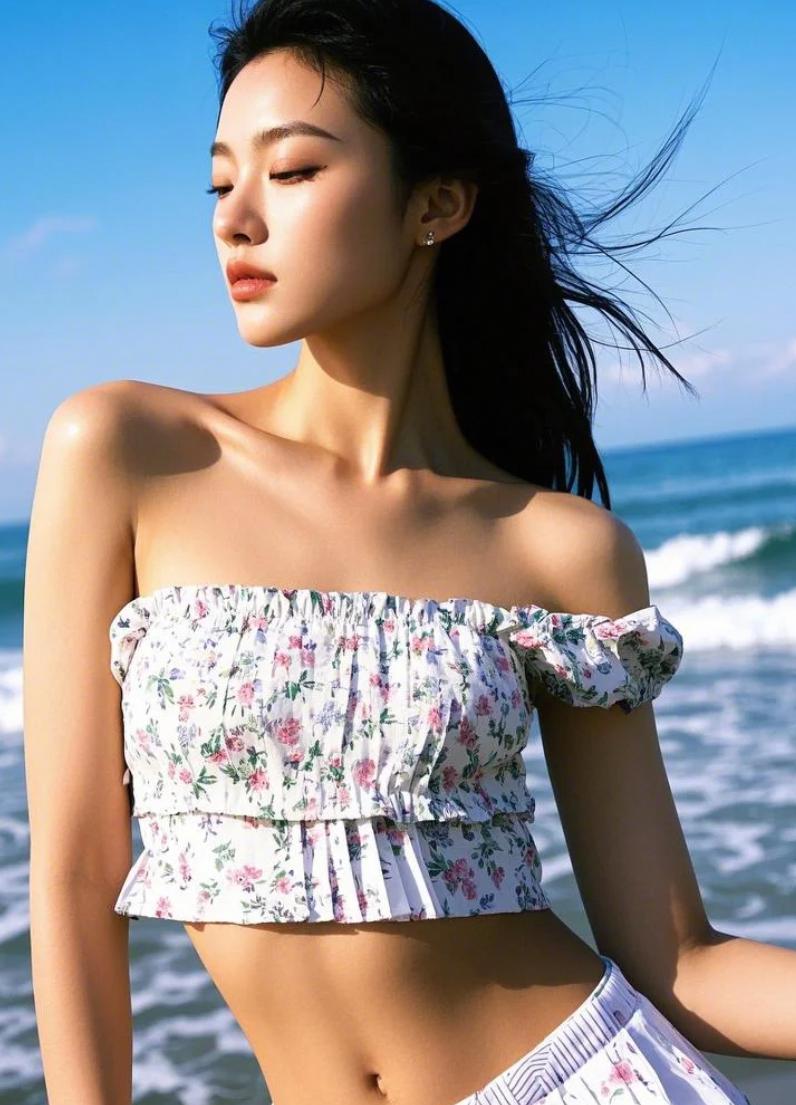 她站在海边，美得像一场梦的开始
