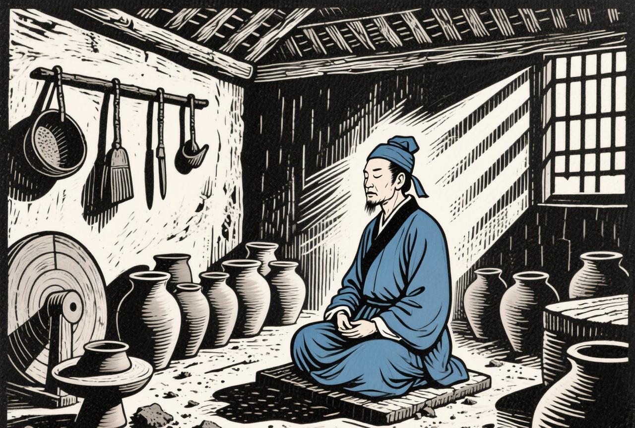 一个书生，住在寺庙旁边的古墓边上；
下大雪，进入寺中暂避；
禅师问：从哪里来？
