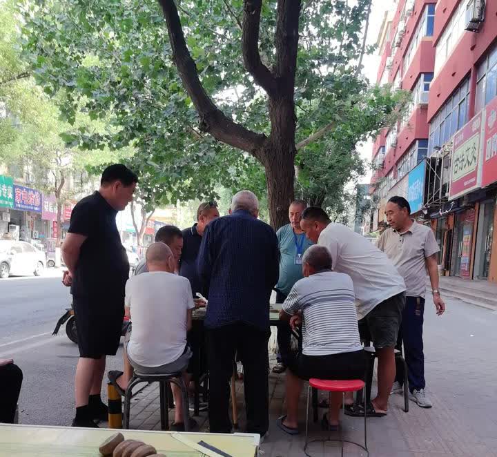 这些六七十岁的老人，每天中午十点左右跟上班似的，天天如此，下象棋，争争抄挱，笑笑