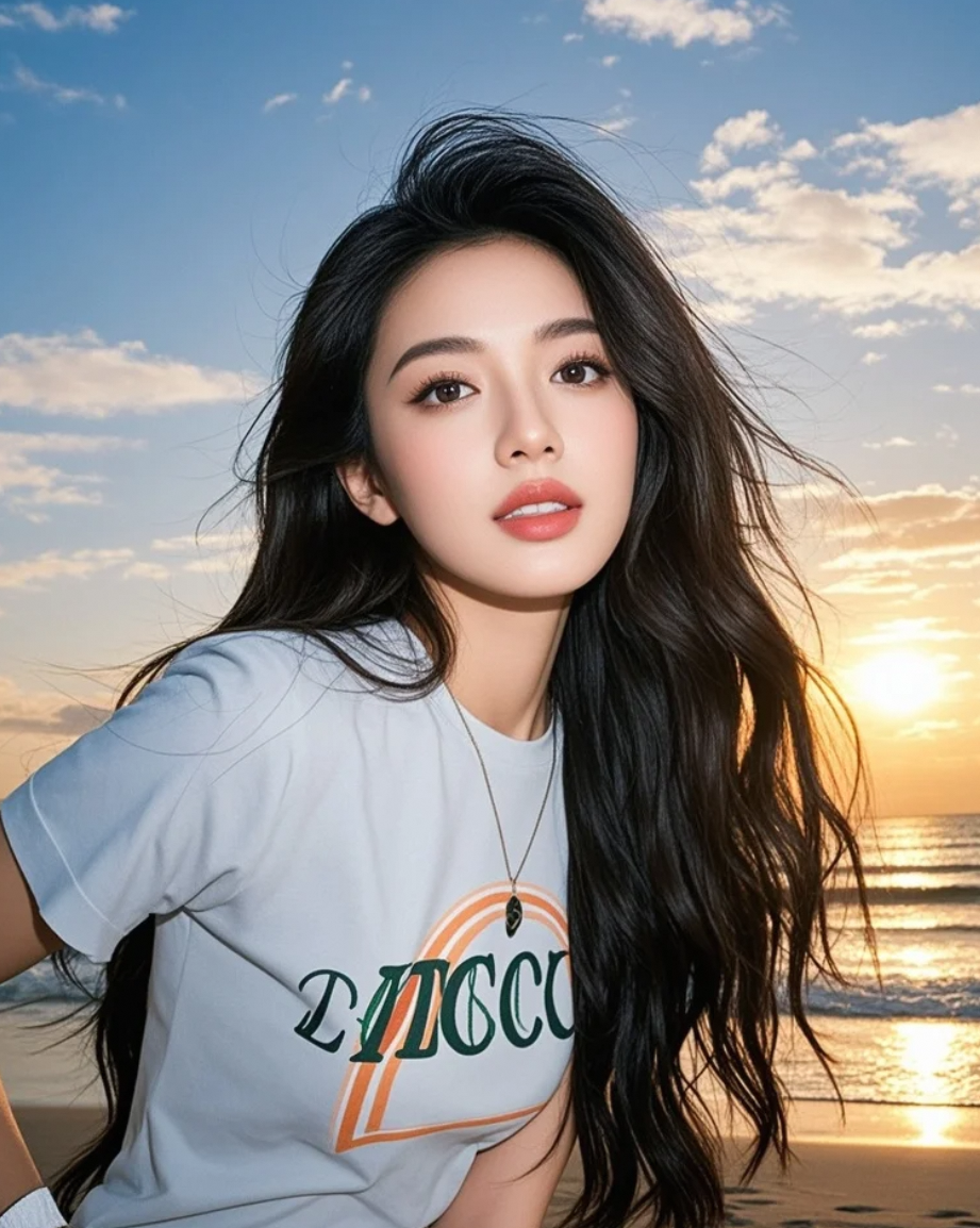 夕阳为她镀上金边，休闲装扮尽显随性魅力