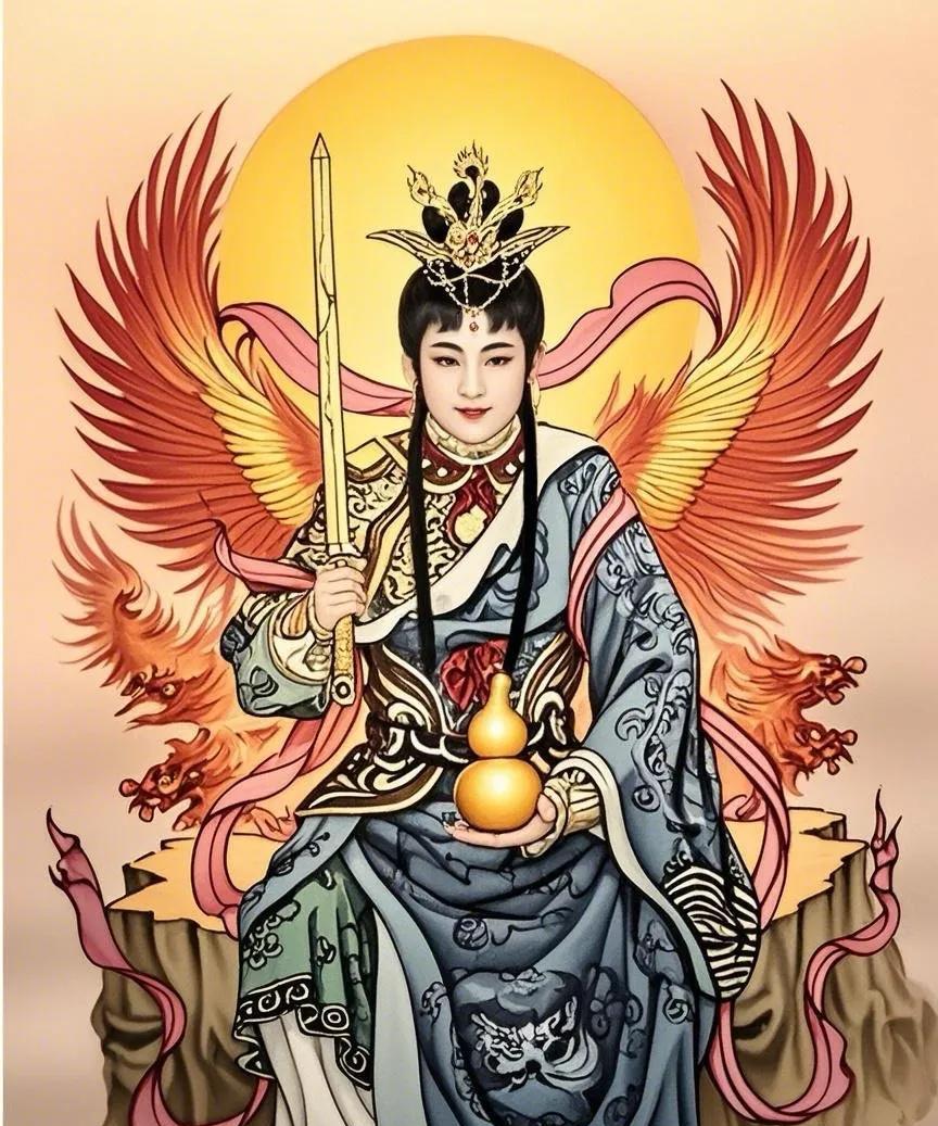 偶遇九天玄女神，驱邪镇魔护苍生。留下“健康平安”愿，心诚则灵好运盈，人生美满乐无