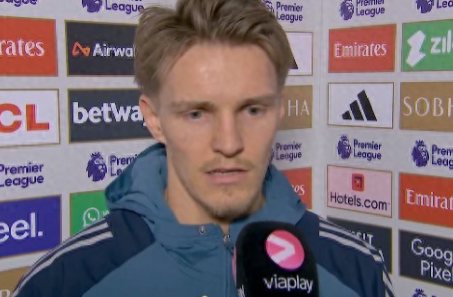 英超第23轮，阿森纳主场2-3不敌曼联，阿森纳中场厄德高赛后接受了Viaplay