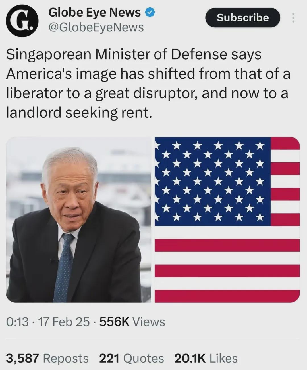 新加坡国防部长直言不讳，评价美国角色转变：从最初的解放者，到后来的破坏者，如今则