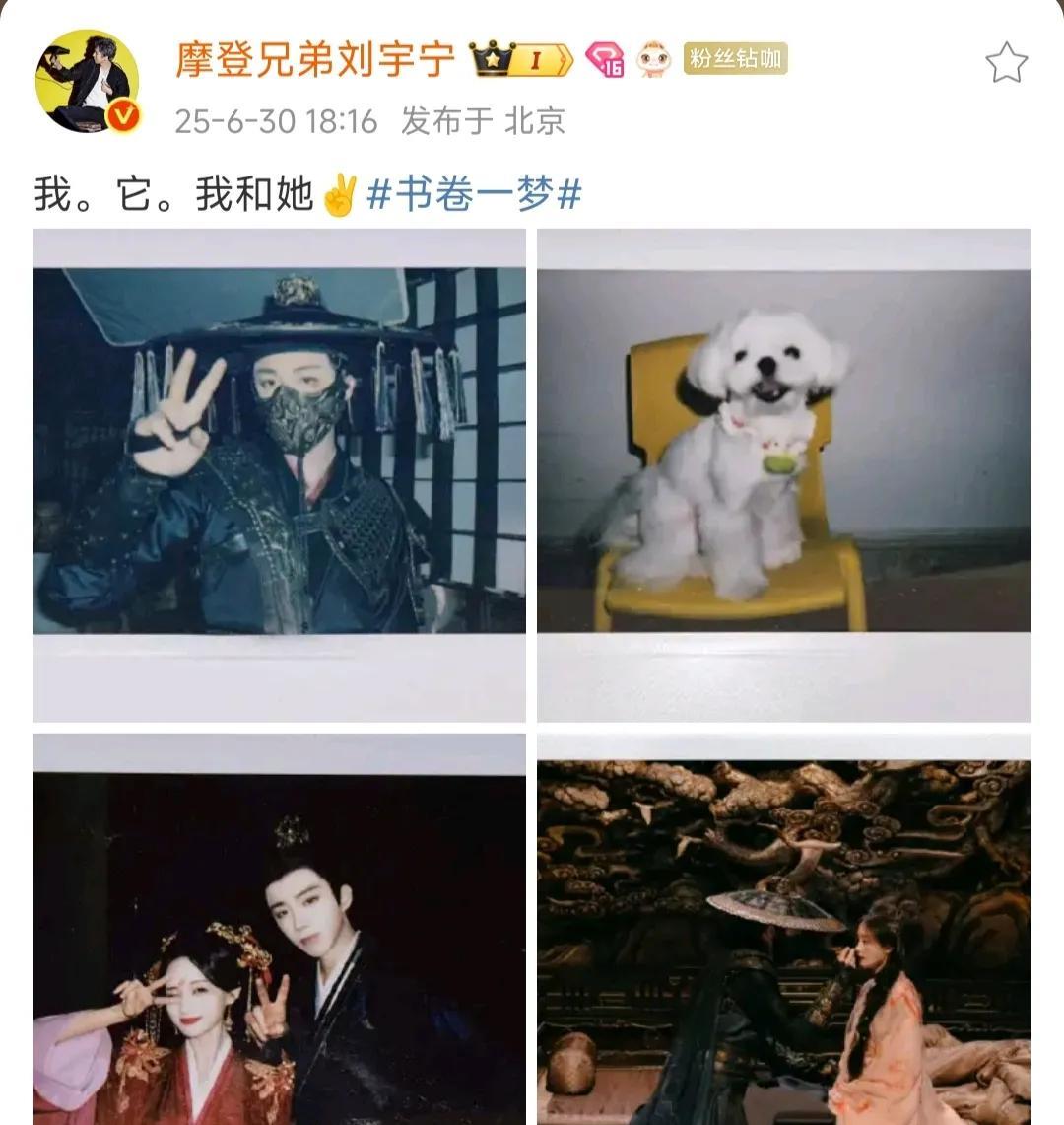 刘宇宁和李一桐真会营业，
刘宇宁发微博：我。它。我和她。
李一桐发微博：我，它，