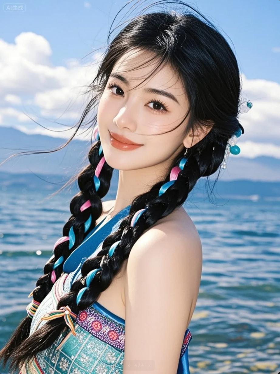 双麻花辫少女与流水的低语