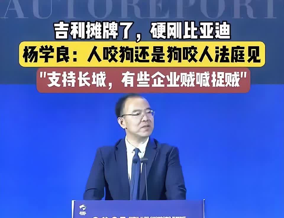 吉利汽车总裁杨学良在重庆汽车论坛上公开diss比亚迪汽车，引起一片哗然。看来比亚