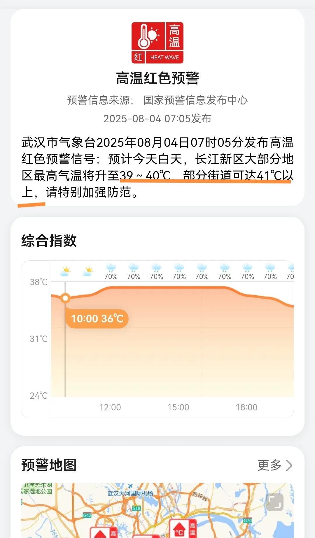 破天荒少见！武汉天气预报竟然敢报41度了！
40度一直是天气预报的一个槛，一般报